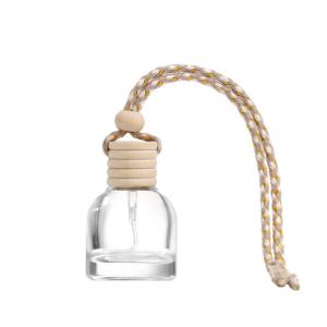 8ml Oblate Clear Glass Car Perfume Air Air Freshener Glass Bottle Wooden Cap Hanging