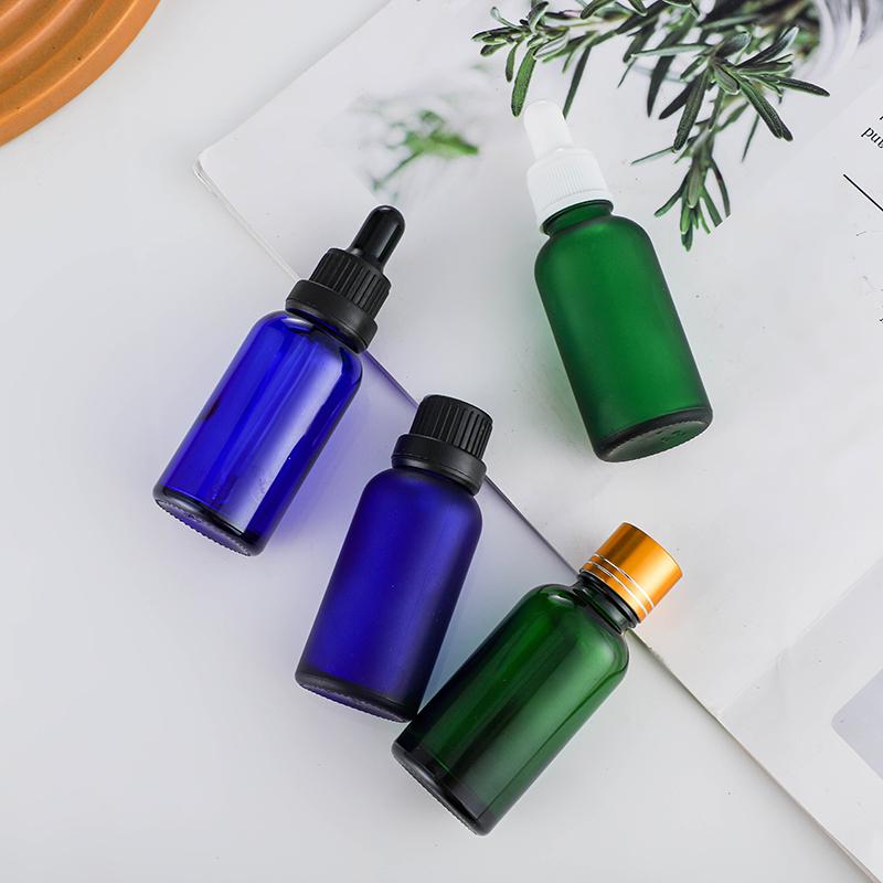 Frosted Blue Empty Cosmetic Oil Dropper Glass Bottles