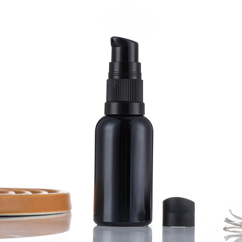 30ml Black Empty Cosmetic Serum Glass Bottle with Cream Pump