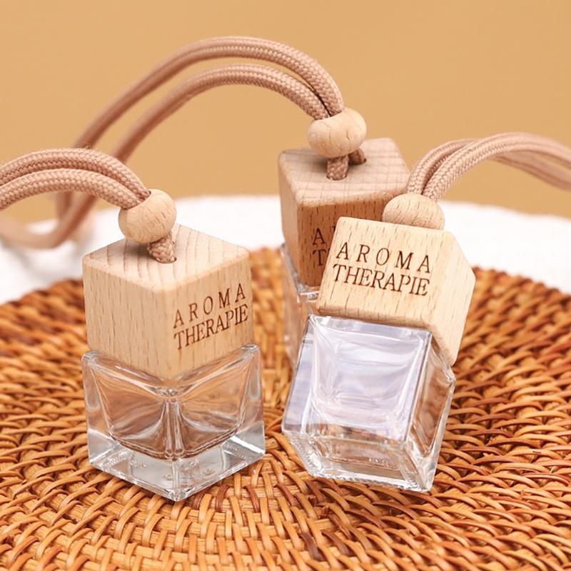 Square Empty Glass Bottle,10ml Car Perfume Bottles with Wooden Lid