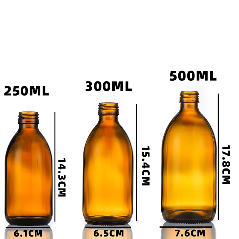 500ml Amber Pharma Oral Liquid Glass Bottle,Round Bottle for Medicine Liquid Syrup