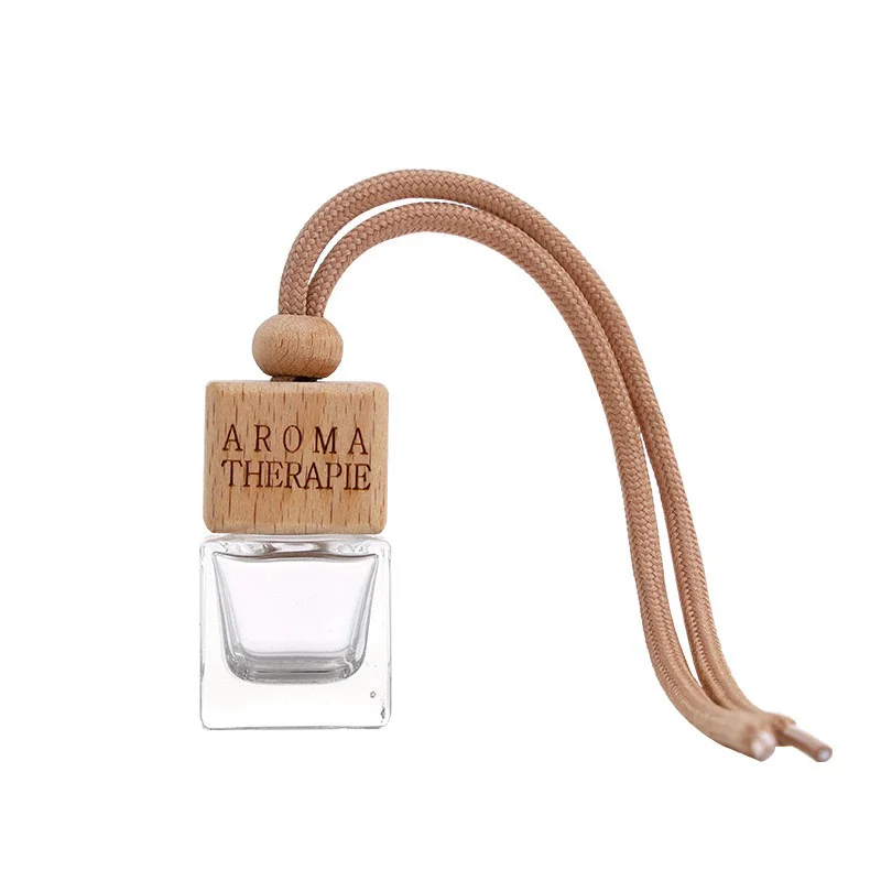 product image Square Empty Glass Bottle,10ml Car Perfume Bottles with Wooden Lid SK-CADB002