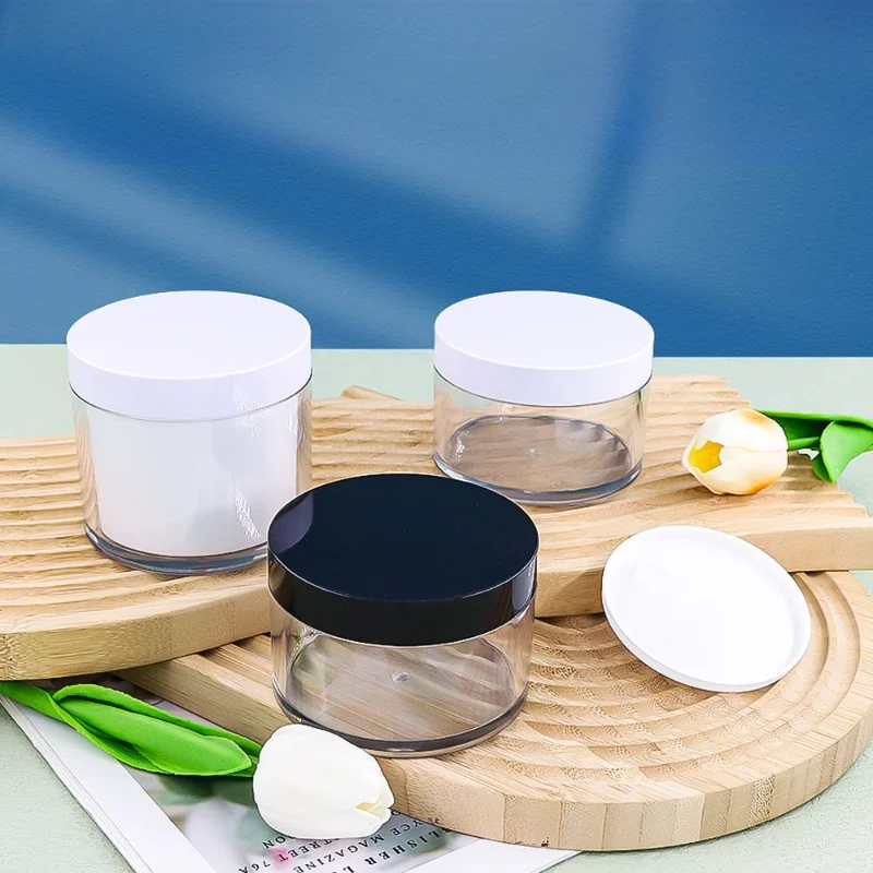 Cylinder Shape Plastic Cosmetic Jar with Screw Lid 200ml 300ml PET Face Cream Container