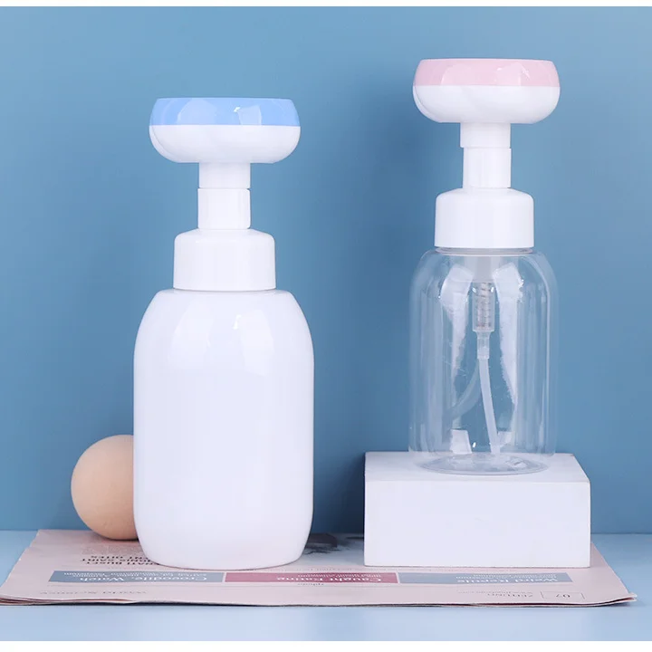 In stock 300/500ml Cosmetic Packaging Bottle PET Hand Wash Soap Dispenser Flower Shape Facial Cleanser Foam Instant Availability
