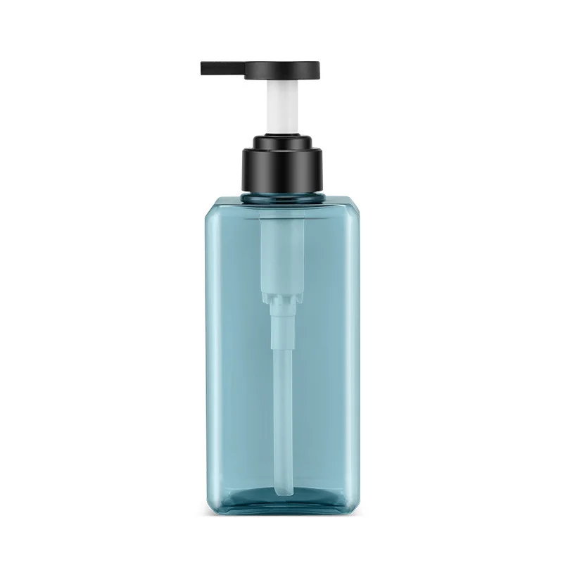 Wholesale 300ml 500ml 750ml Blue Black Clear Empty Skincare Packaging Square Flat Bottle PET Plastic Lotion Shampoo Pump Bottle