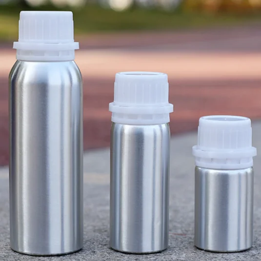 100ml 250ml 500ml Shiny Silver Aluminum Bottle for Essential Oils, Flavors, Solvents and Related Products with PP Tamper Evident Screw Cap