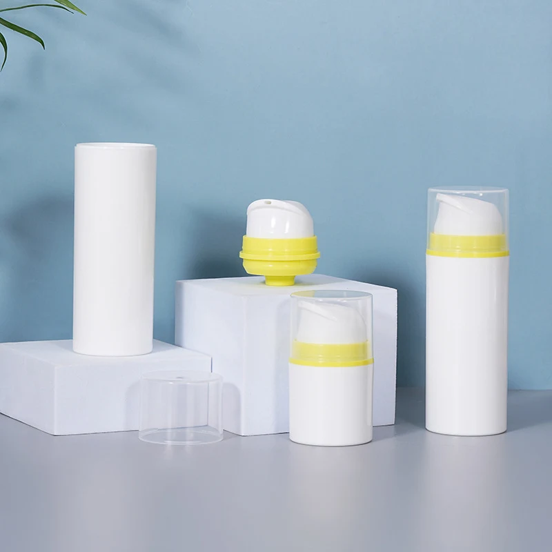 Wholesale Customization 30ml 50ml 100ml 120ml 150ml 200ml Yellow Ring Pump White Airless Bottle Body for Skin Care
