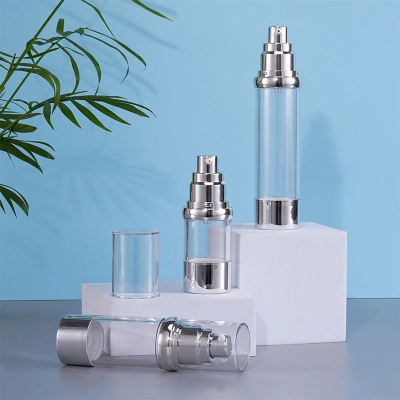 Unique Luxury Electroplating Silver Gold Airless Bottle 50ml Airless Lotions Serum Foundation Cream Shampoo Bottle