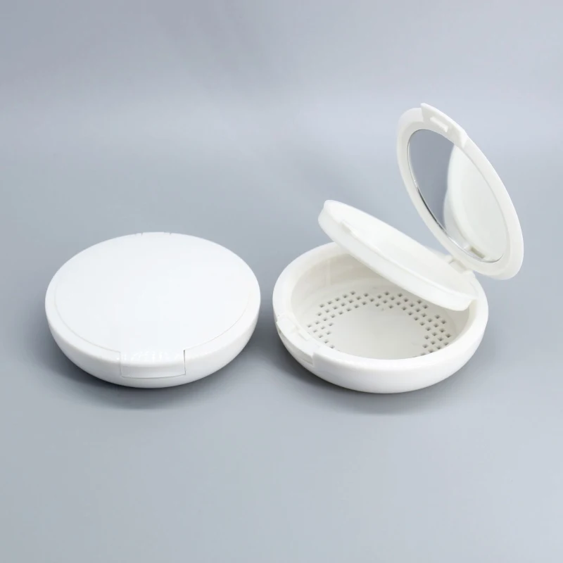 3G Loose Powder Compact White Portable Case with Mirror Cosmetics Packaging